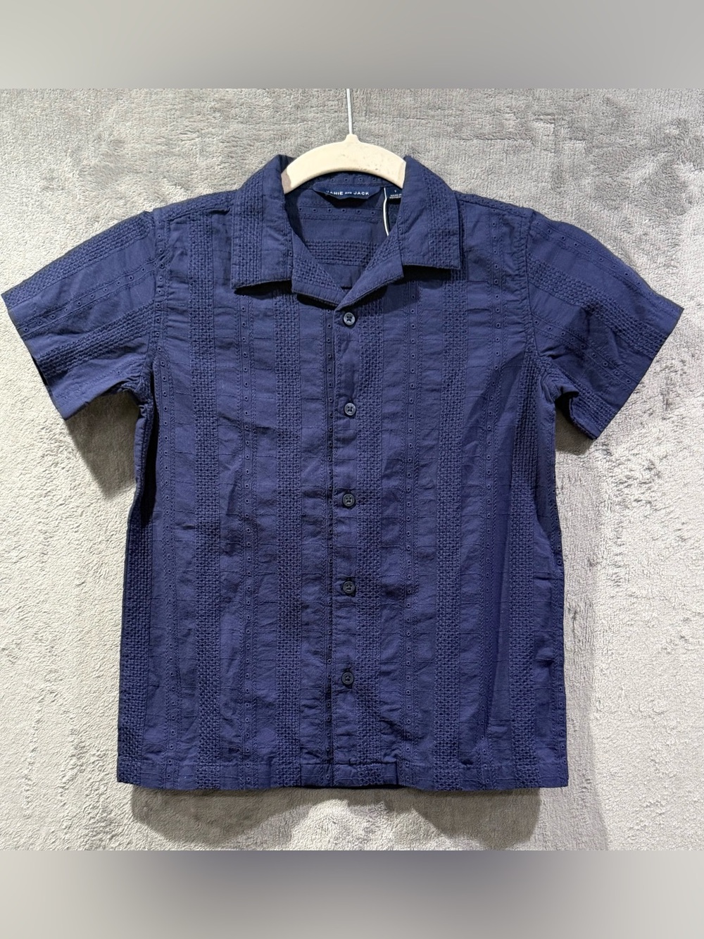 Janie and Jack Merchant Marine Eyelet Cabana Shirt Boys Size 7 Blue Button Down